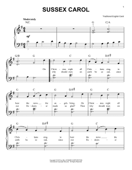 page one of Sussex Carol (Very Easy Piano)