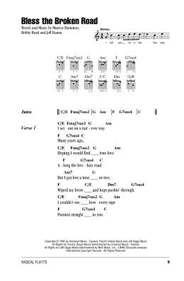 page one of Bless The Broken Road (Guitar Chords/Lyrics)