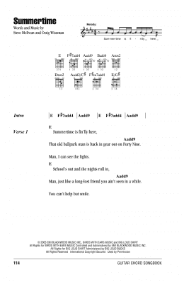 page one of Summertime (Guitar Chords/Lyrics)