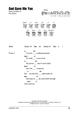 page one of God Gave Me You (Guitar Chords/Lyrics)