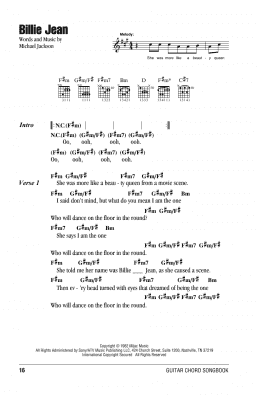 page one of Billie Jean (Guitar Chords/Lyrics)