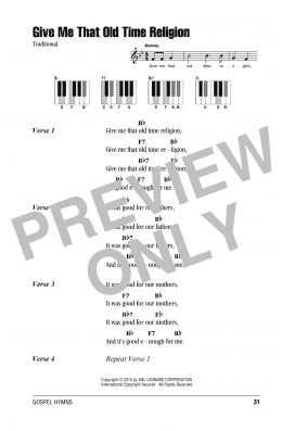 page one of Give Me That Old Time Religion (Piano Chords/Lyrics)