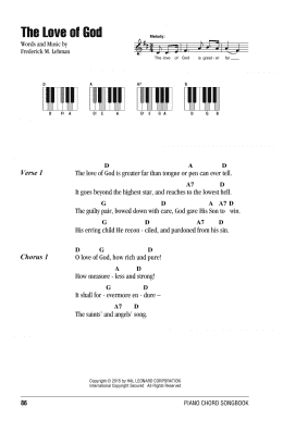 page one of The Love Of God (Piano Chords/Lyrics)