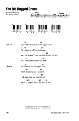 page one of The Old Rugged Cross (Piano Chords/Lyrics)