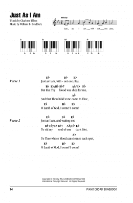 page one of Just As I Am (Piano Chords/Lyrics)