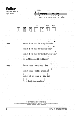 page one of Mother (Guitar Chords/Lyrics)