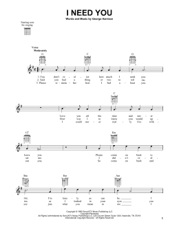 page one of I Need You (Easy Guitar)