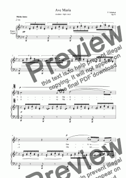 page one of "Ave Maria" -Schubert- Original - Download Sheet Music (Soprano or Tenor Vocal Score &keyboard)