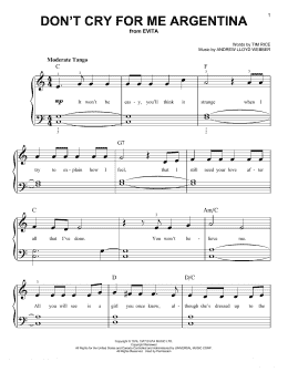 page one of Don't Cry For Me Argentina (Very Easy Piano)