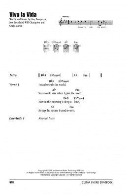 page one of Viva La Vida (Guitar Chords/Lyrics)