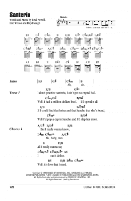 page one of Santeria (Guitar Chords/Lyrics)