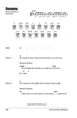 page one of Rosanna (Guitar Chords/Lyrics)