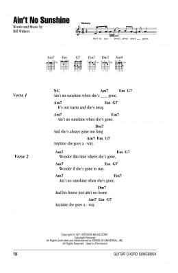 page one of Ain't No Sunshine (Guitar Chords/Lyrics)