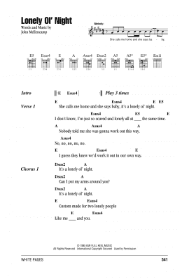 page one of Lonely Ol' Night (Guitar Chords/Lyrics)