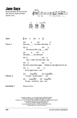 page one of Jane Says (Guitar Chords/Lyrics)