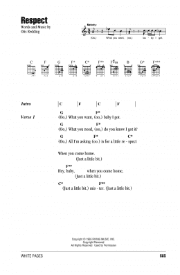 page one of Respect (Guitar Chords/Lyrics)