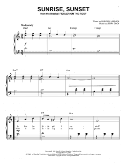 page one of Sunrise, Sunset (Very Easy Piano)