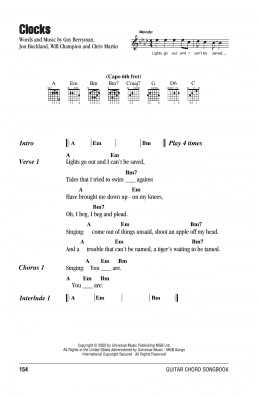 page one of Clocks (Guitar Chords/Lyrics)