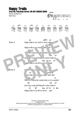 page one of Happy Trails (Guitar Chords/Lyrics)