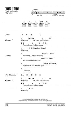 page one of Wild Thing (Guitar Chords/Lyrics)