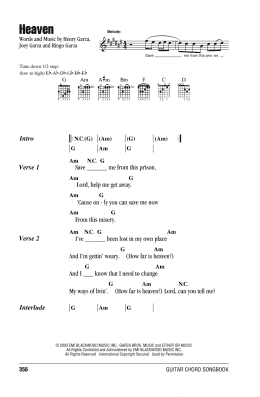 page one of Heaven (Guitar Chords/Lyrics)