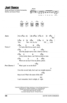 page one of Just Dance (Guitar Chords/Lyrics)