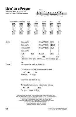 page one of Livin' On A Prayer (Guitar Chords/Lyrics)