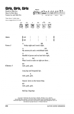 page one of Girls, Girls, Girls (Guitar Chords/Lyrics)