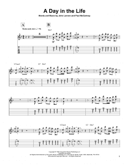 page one of A Day In The Life (Guitar Tab (Single Guitar))