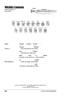 page one of Wichita Lineman (Guitar Chords/Lyrics)