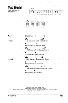 page one of Mad World (Guitar Chords/Lyrics)