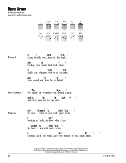 page one of Open Arms (Guitar Chords/Lyrics)