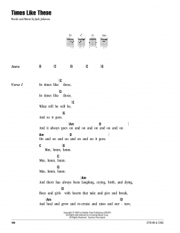 page one of Times Like These (Guitar Chords/Lyrics)