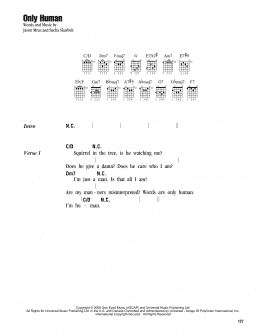 page one of Only Human (Guitar Chords/Lyrics)