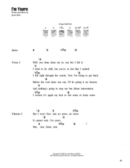 page one of I'm Yours (Guitar Chords/Lyrics)