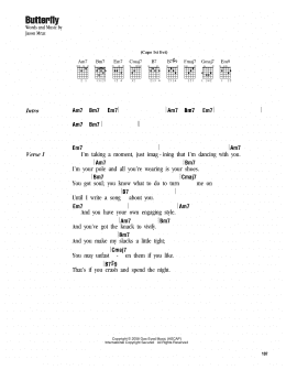 page one of Butterfly (Guitar Chords/Lyrics)