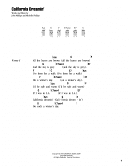 page one of California Dreamin' (Ukulele Chords/Lyrics)