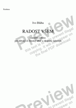 page one of RADOST VŠEM (Joy to Everyone) - vánoční cyklus pro dětský či ženský sbor a instrumentální soubor (Czech words)