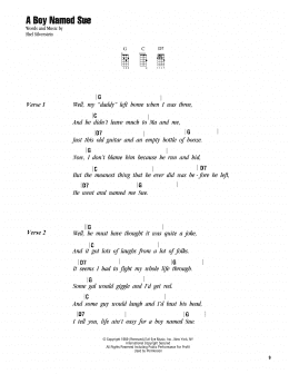 page one of A Boy Named Sue (Ukulele Chords/Lyrics)