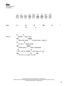 page one of Stay (Guitar Chords/Lyrics)