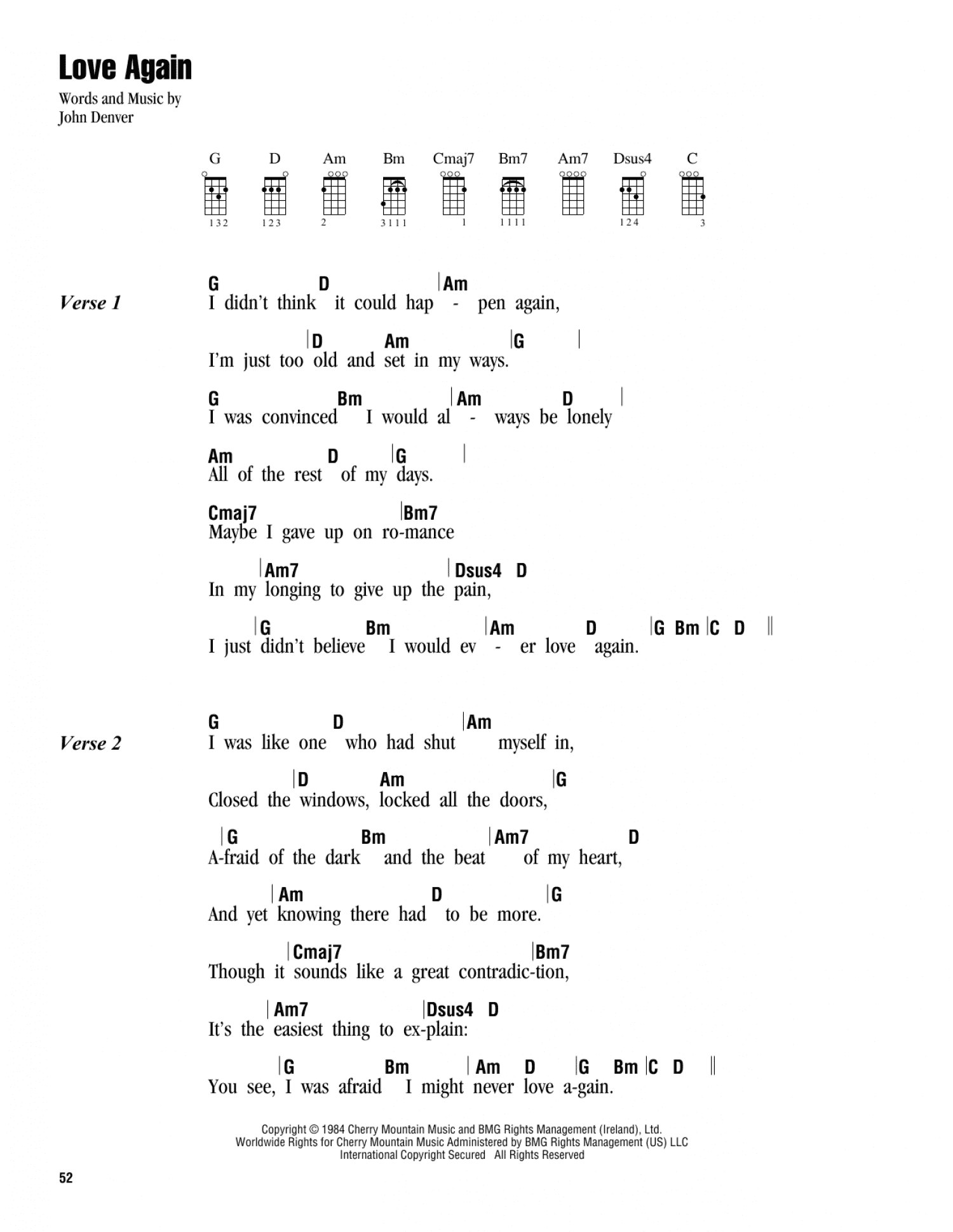 Love Again Ukulele Chords Lyrics Print Sheet Music Now