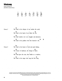 page one of Windsong (Ukulele Chords/Lyrics)