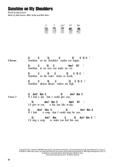 page one of Sunshine On My Shoulders (Ukulele Chords/Lyrics)