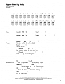 page one of Bigger Than My Body (Guitar Chords/Lyrics)