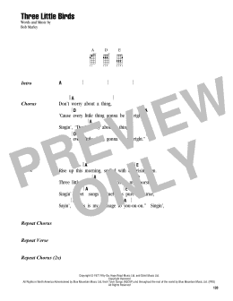 page one of Three Little Birds (Ukulele Chords/Lyrics)