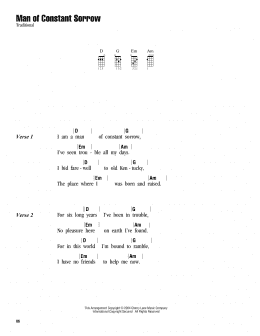 page one of Man Of Constant Sorrow (Ukulele Chords/Lyrics)