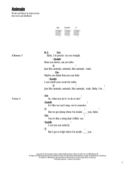 page one of Animals (Guitar Chords/Lyrics)