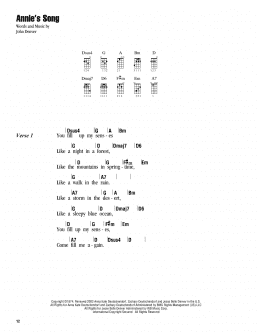 page one of Annie's Song (Ukulele Chords/Lyrics)