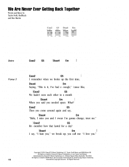 page one of We Are Never Ever Getting Back Together (Guitar Chords/Lyrics)