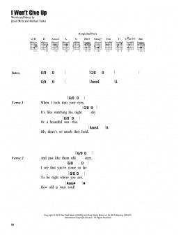 page one of I Won't Give Up (Guitar Chords/Lyrics)